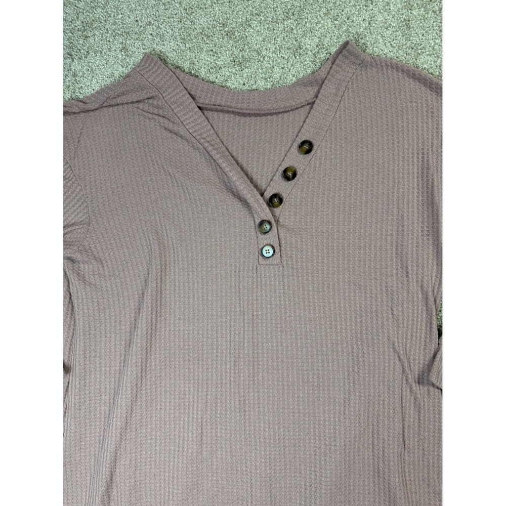 Waffle Knit Henley Tunic Top Dusty Mauve V-Neck 3/4 Sleeve Plus Size 4XL - Picture 2 of 6